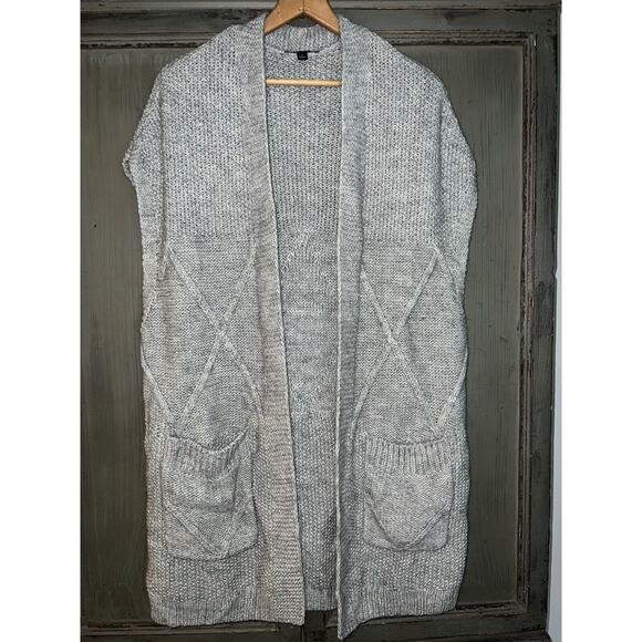 Ann Taylor Alpaca Blend Wool Gray Cardigan Open Front Sweater Women’s L - Picture 1 of 6
